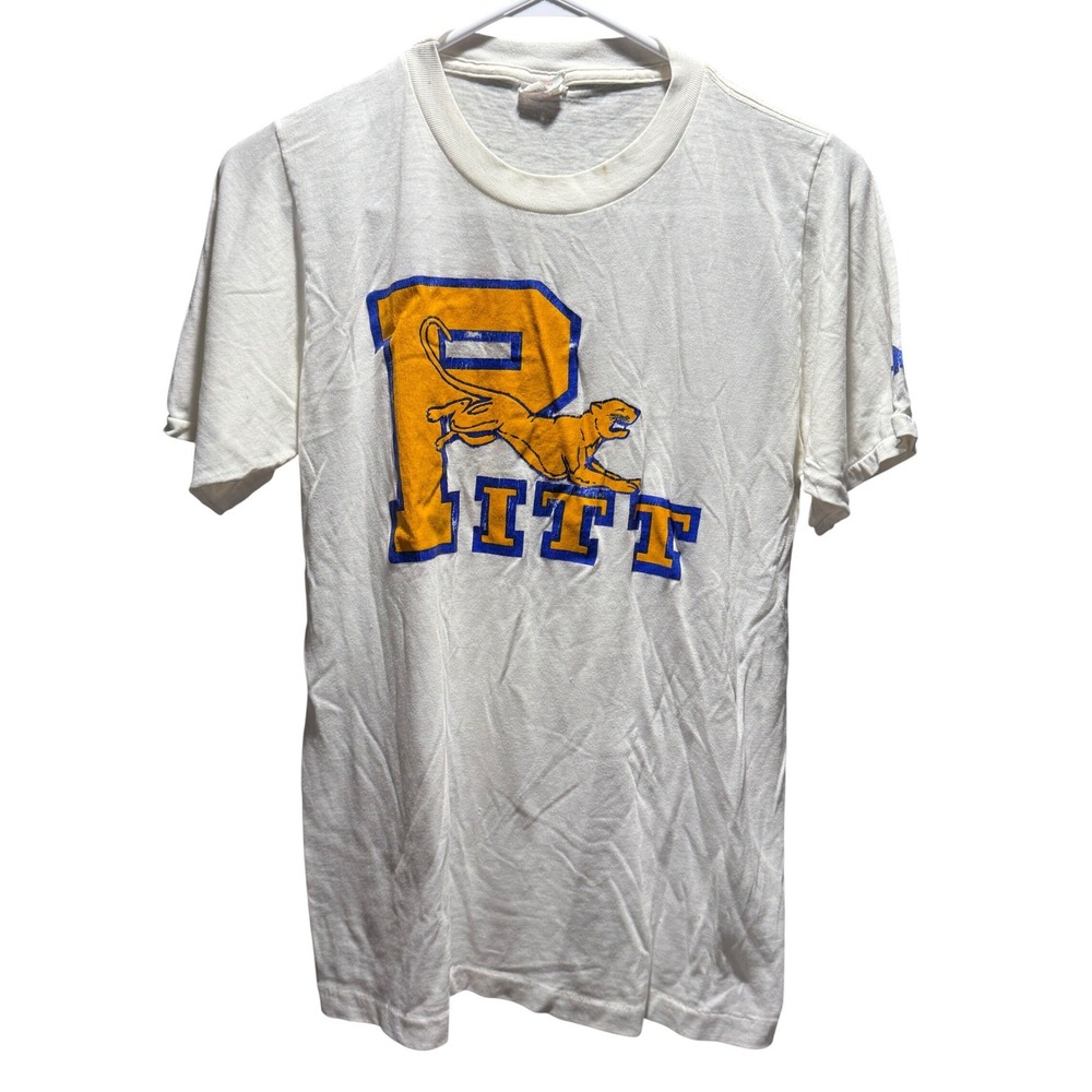 Vintage Pitt Panthers T-Shirt White University of Pittsburgh Graphic Tee‎ Mens M